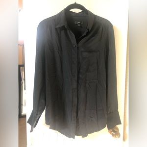 J. Crew 100% Silk Black Button-Down Top Blouse